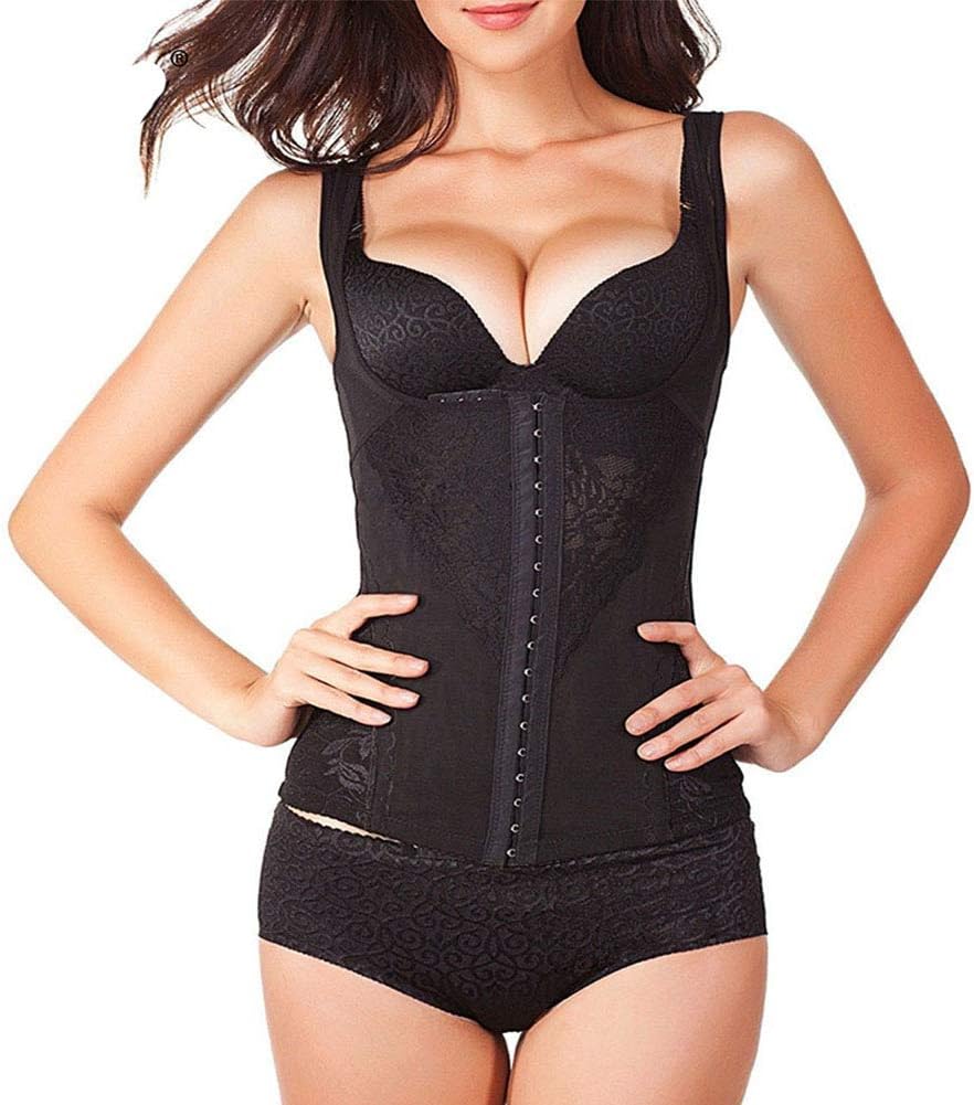 Women Underbust Corset Waist Trainer Cincher Steel Boned Body Shaper Vest with 6 Rows of Hooks Adjustable Straps