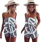 Longwu Off Shoulder Sleeveless Dress Overlay Romper Playsuit Short Jumpsuit