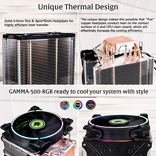 CPU Cooler, 120mm Addressable RGB PWM Fan with 4 Copper Heatpipes