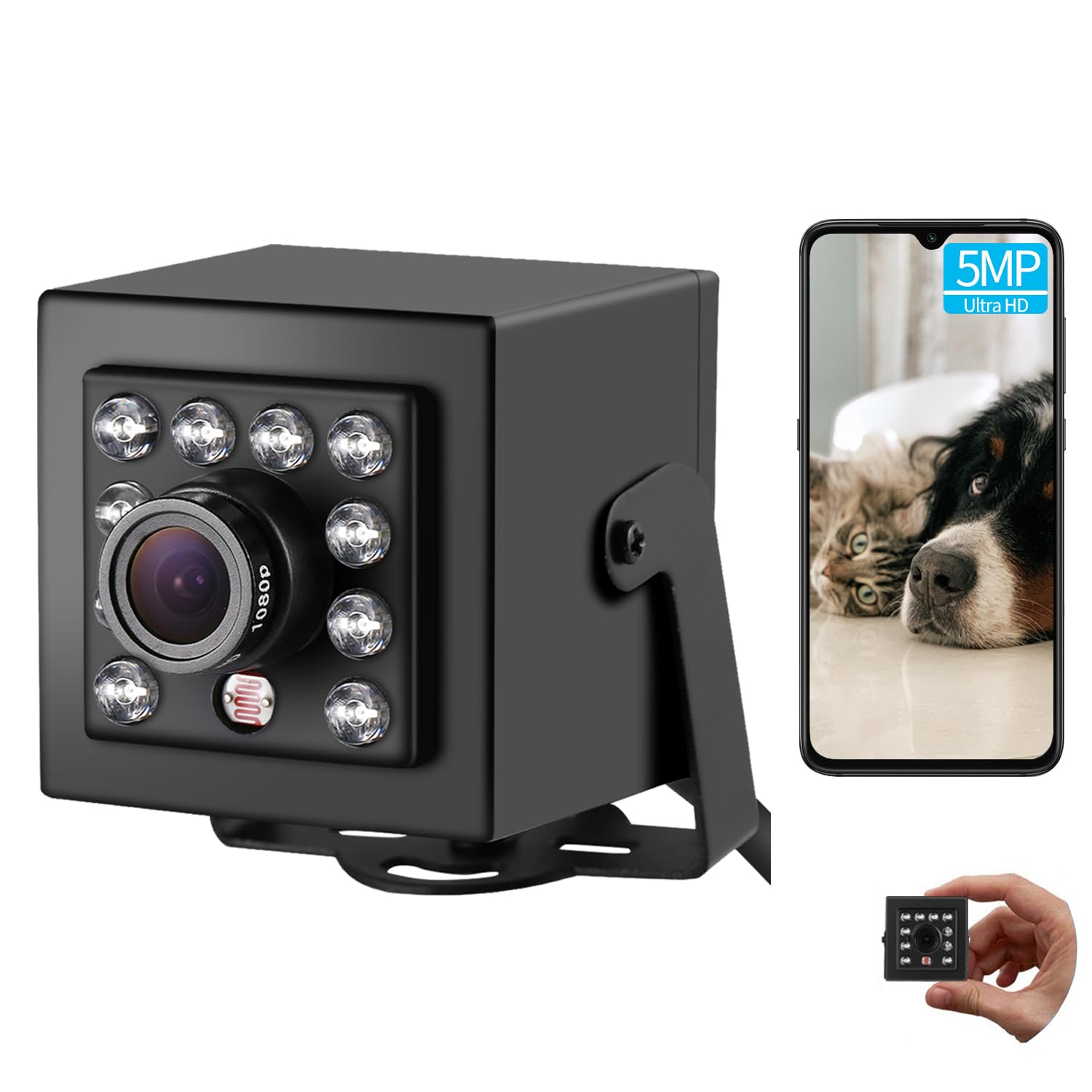 REVODATA Mini 5MP PoE Security Camera, 940nm Invisible IR Night Vision, 3.6mm Lens(75° FOV), 5 Megapixels@20fps, Ultra HD IP Cam for Indoor Home Surveillance, Remote Viewing, Work with NVR (I708-POE)