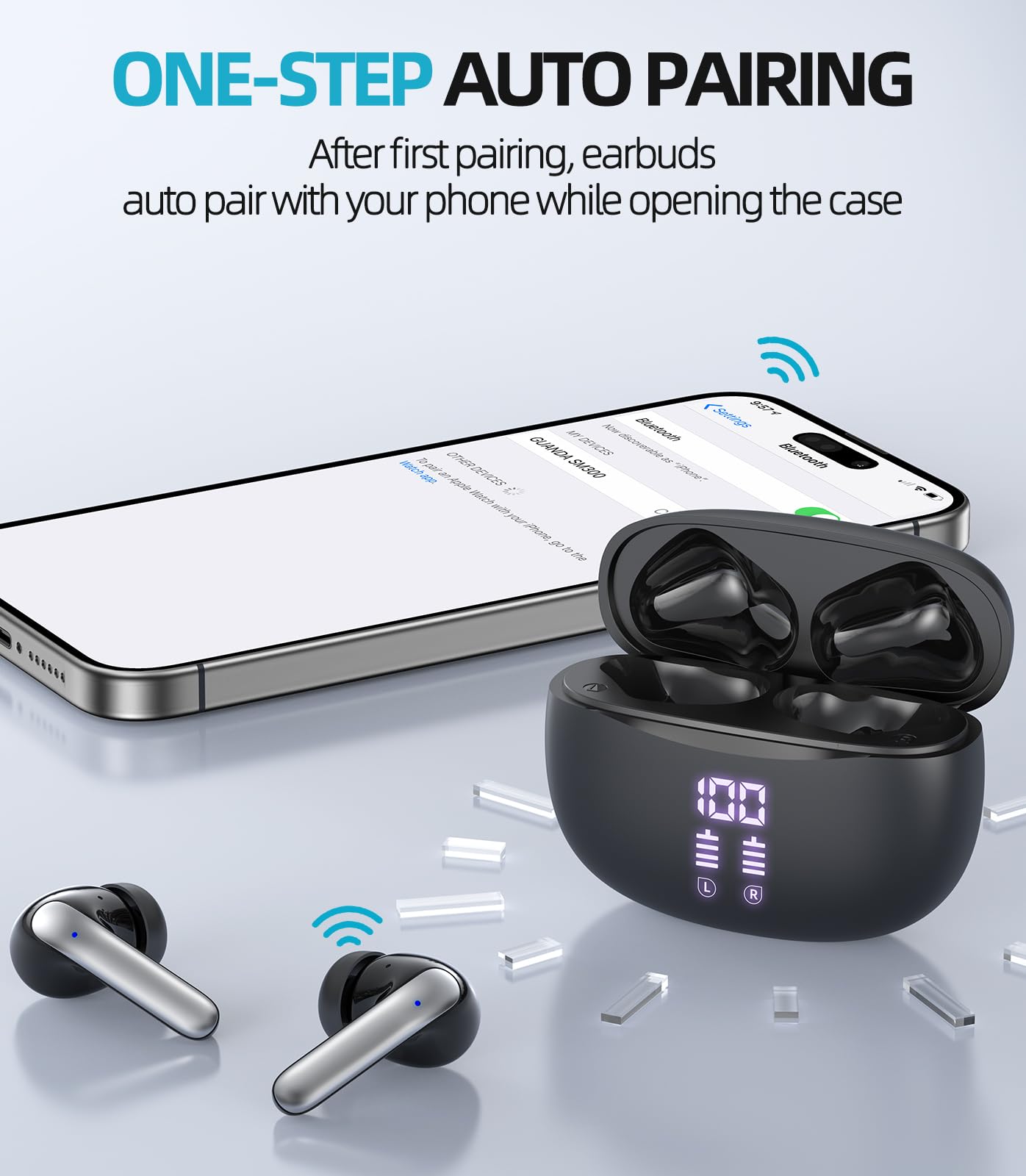 Kabellose Kopfhörer Bluetooth 5.3, 2026 Wireless in Ear Ohrhörer, 50H Tiefer Bass Ohrhörer, IPX5 Wasserdicht Sport Wireless Charger & USB-C Earbuds, Dual Mikrofon Noise Cancelling kopfhörer,with LED 8
