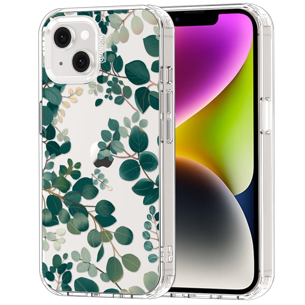 MOSNOVO Case for iPhone 13/14, [Buffertech 6.6ft Military-Grade Drop Protection] [Anti Peel Off Tech] Clear TPU Bumper Phone Case Cover Design - Eucalyptus — image 1