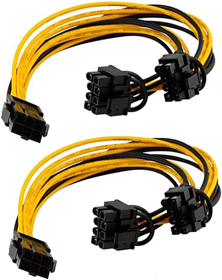 [2-Pack]6 Pin to Dual PCIe 8 Pin (6+2) Cable Adapter for Miner, PCIe Splitter 6 Pin to 8 Pin Cable, GPU PCIe Power Supply Adapter Mining, Graphics Card PCI Express VGA Splitter Extension Cable