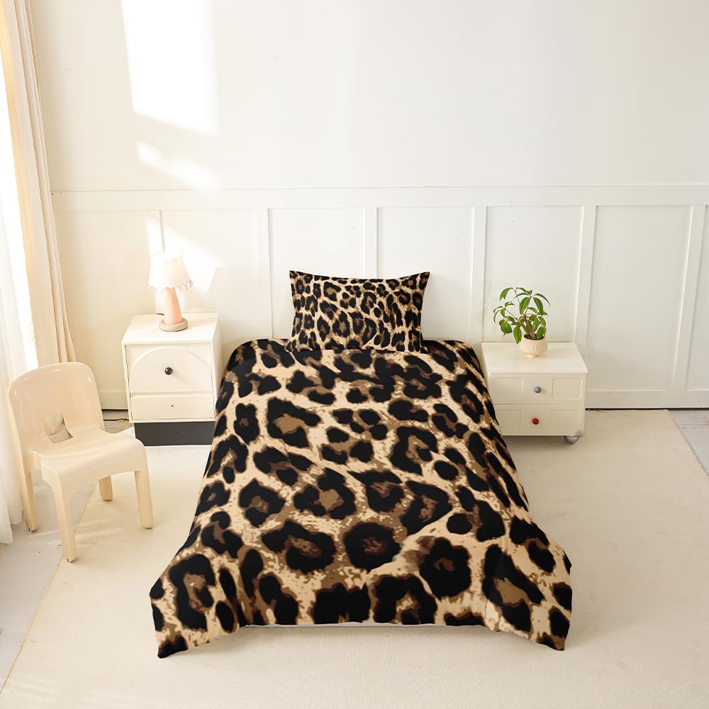 Leopard Print Duvet Cover Cheetah Print Bedding Set Africa Leopard Pattern Decorative Comforter Cover for Boys Girls Children Teens Bedroom Decor Luxury Bedspread Single Size With 1 Pillow Case — image 1