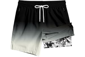 TENGINE Men's Swim Trunk 5" with Compression Liner 5 Inch Quick Dry Board Shorts Zipper Pocket