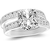 Houston Diamond District 1.75 Carat LAB GROWN DIAMOND Classic Channel Set Wedding Set Bridal Band & Cushion Cut Diamond Engagement Ring (D-E Color VS1-VS2 Clarity 1 Ct Center)
