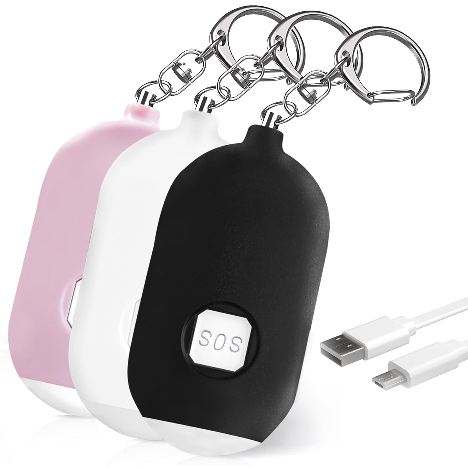 Personal Alarms for Women,3Packs Rechargeable Self Defense Security Alarm Keychain with LOUD 130dBs to Protect your Family, Kids, Elderly & Dog Walkers Safety（model:L009)