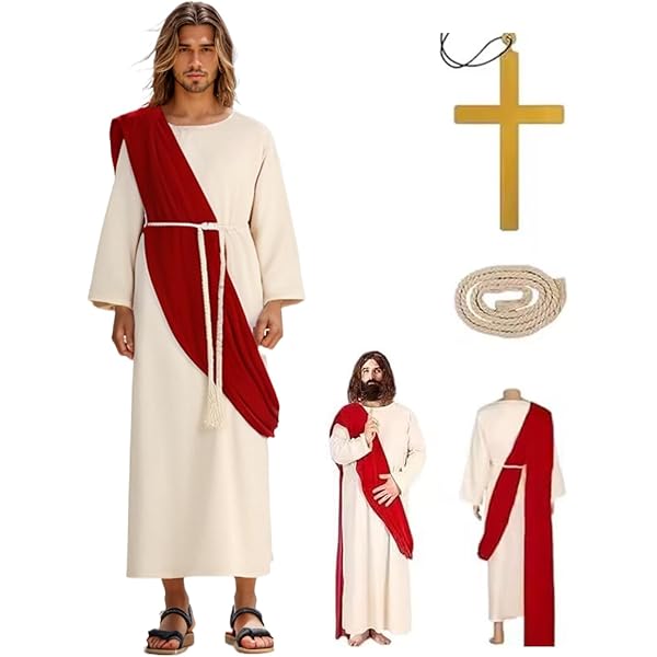 Costume Adulto Gesù - Tunica Biblica Con Sciarpa E Corda, Per Halloween E Carnevale - Foto 7