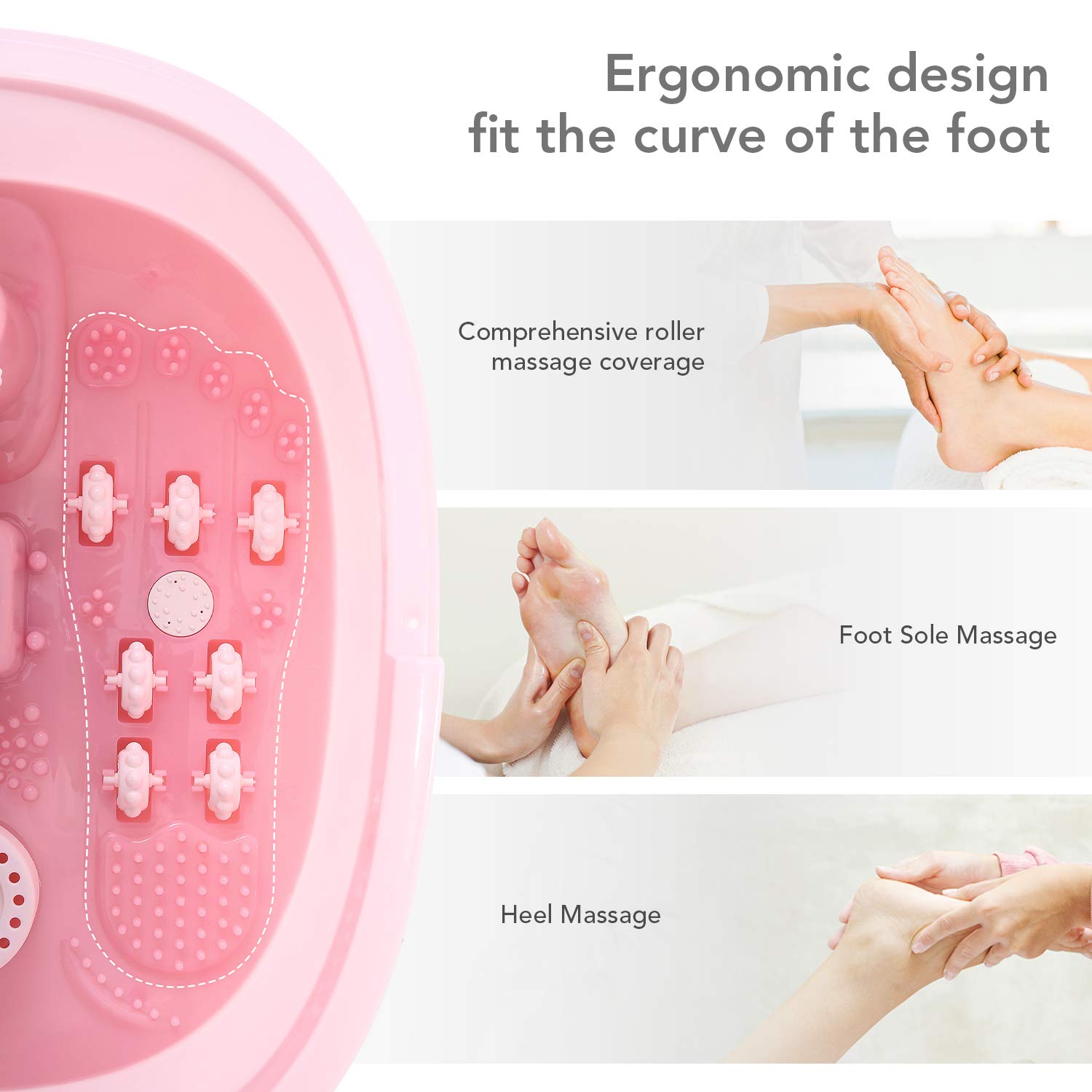 Foot Spa Bath Massager with Heat Bubbles Vibration and 14 Massage Rollers to Soothe Tired Feet Pressure, Pain with Adjustable Temperature Pedicure Soaking Tub for Home Office Use - Pink: Beauty