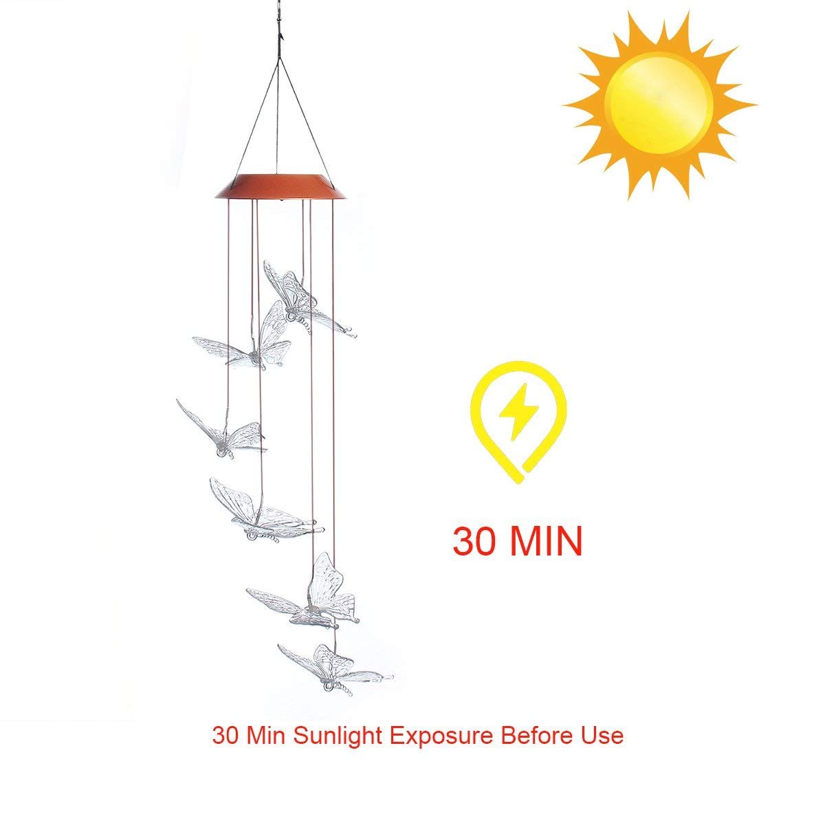 Color-Changing LED Solar Mobile Wind Chime, Pathonor LED Glowing Lights Waterproof Moon and Stars Wind Chimes For Home/ Party/ Night Garden Decor