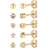 5 Pairs G23 Titanium Ear Piercing Stud Earrings for Sensitive Ears, Cubic Zirconia Stud Earrings Set for Ear Piercing Guns