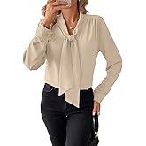 Astylish Womens Dressy Casual Blouses Bow Tie Neck Long Sleeve Elegant Business Work Shirt Tops