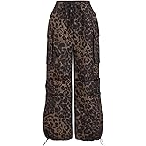 GORGLITTER Women's Leopard Cargo Pants Cheetah Print Baggy Track Pants Y2K Elastic High Waisted Parachute Trousers