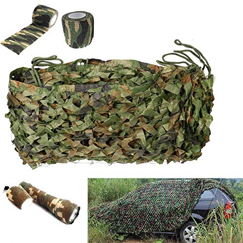 Woodland Camouflage Netting Camo Army Net for Outdoor Hunting Shooting Gaming Hide Home Pool Car Top Shelters Table Covers with 2 Self-Adhesive Non-Woven Tape (5M X 5M / 16.4X 16.4FT)