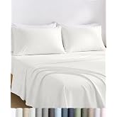 California Design Den 100% Egyptian Cotton Cal King Sheet Set, 4 Pcs, Ivory | Certified &amp; Backed by GH Seal, Light, Airy &amp; Crisp Percale for Hot Sleepers, 16" Deep Pocket, All-Around Elastic, 4pc Set