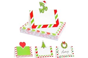 URROMA 96PCS Christmas Tree Table Place Cards, Christmas Party Seating Cards Table Decoration Food Name Tent for Xmas New Yea