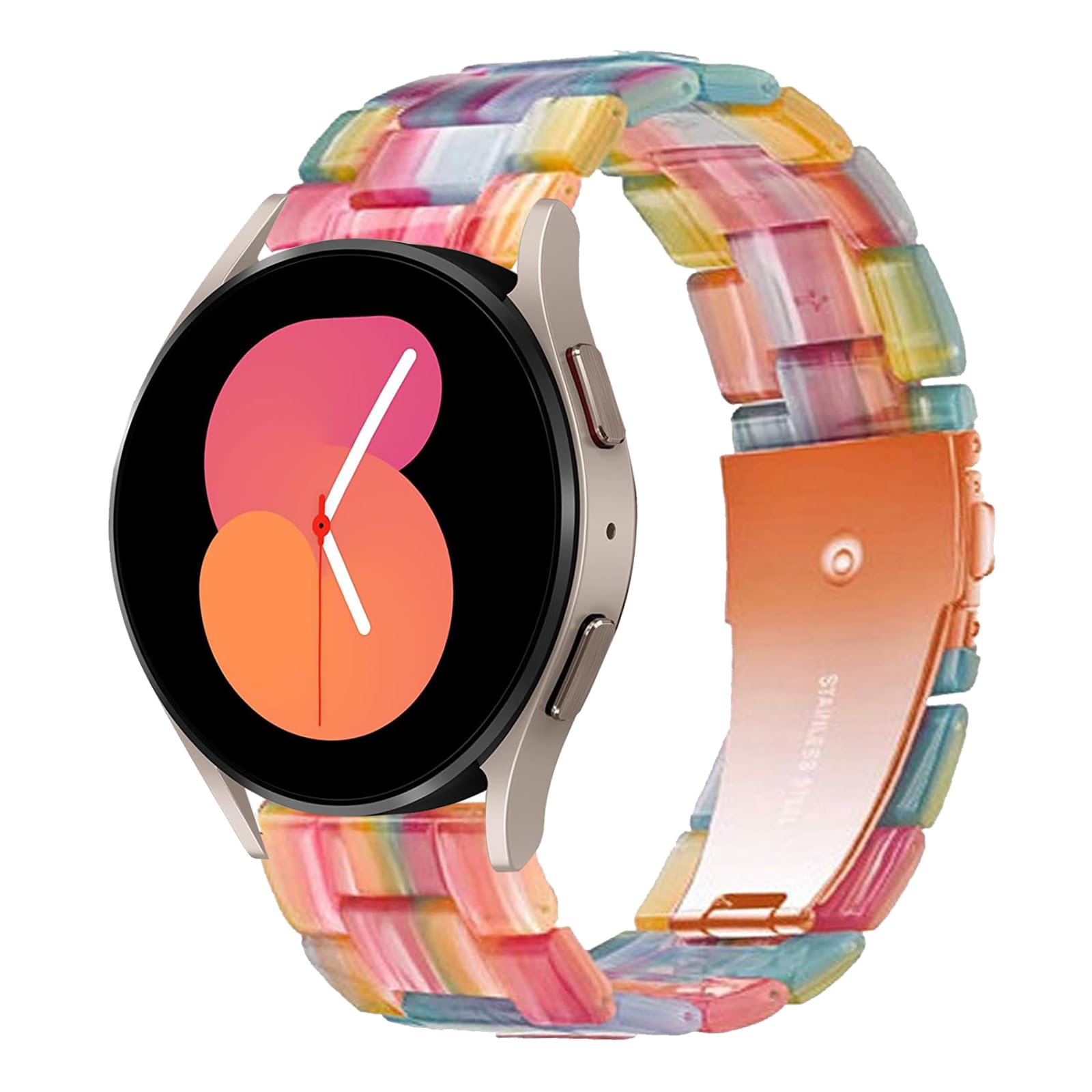 Miimall Resin Strap for Samsung Galaxy Watch 7 FE 6 5 4 40mm 44mm/6 Classic 43mm 47mm/5 Pro 45mm/4 Classic, 20mm Lightweight Band with Stainless Steel Buckle Wristband for Galaxy Watch 7(Rainbow)
