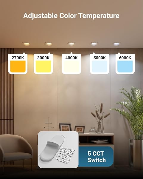 SUNCO 12 PACK RECESSED LIGHTING 6 INCH, LED CAN LIGHTS, CURVED CONE RETROFIT RECESSED LIGHTING, 1000 LM, SELECTABLE CCT 2700K/3000K/4000K/5000K/6000K, 10W (75W EQUIVALENT), DIMMABLE ETL.