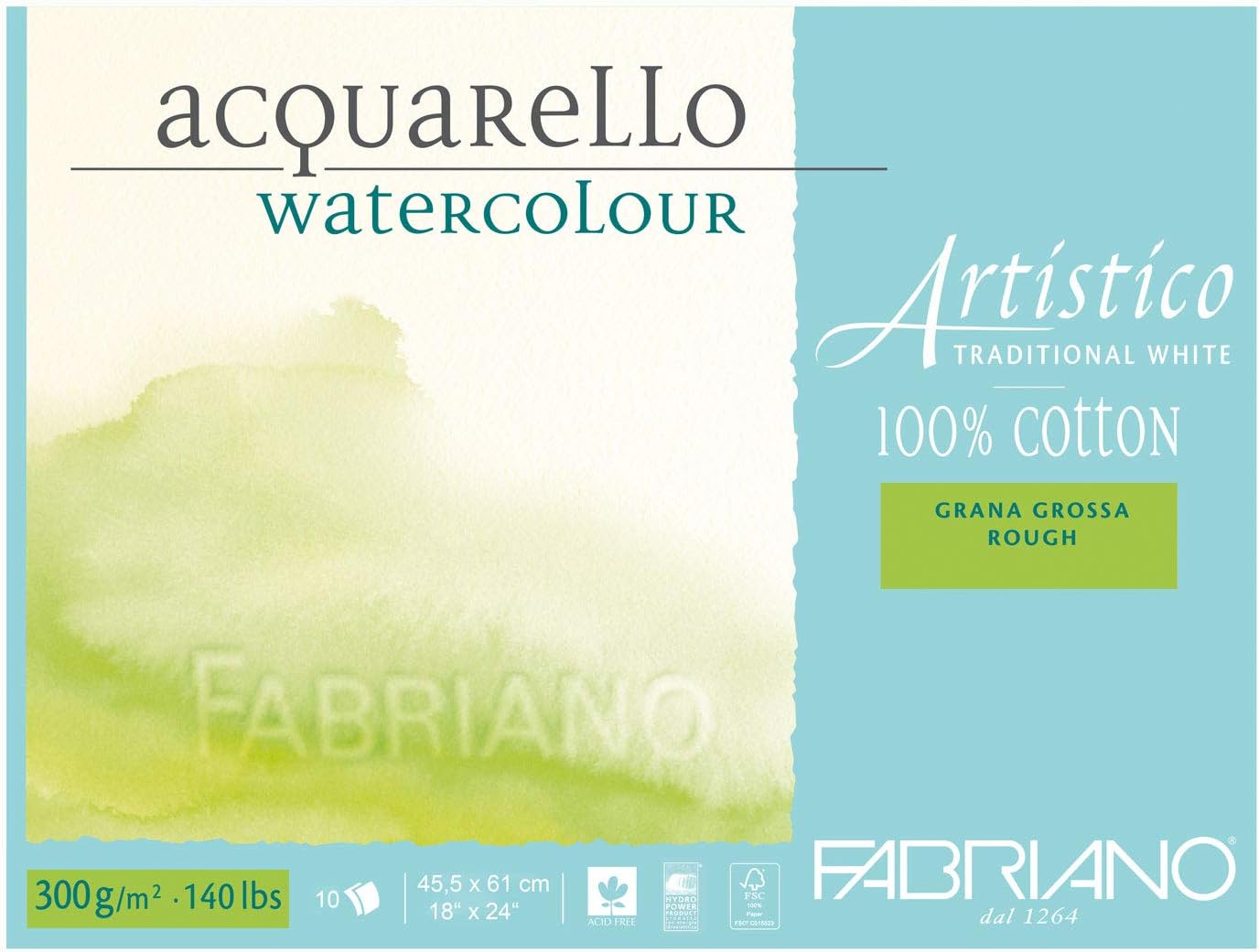 Fabriano Artistico 140 lb. Rough 10 Sheet Block 18x24" - Traditional White