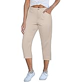 GRAPENT Capri Pants for Women Summer High Waisted Cotton Elastic Waist Dressy Casual Office Work Capris Trousers Pants