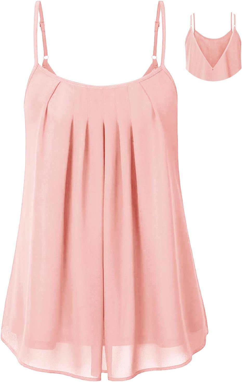 Women's Pleated Chiffon Layered Camisole Sexy Summer Cami Tank Tops