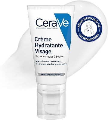- Crème Hydratante Visage, Peaux Normales à Sèches, Hydratation 24h et Protection Cutanée avec Technologie MVE, Acide Hyaluronique et Niacinamide, et Céramides.