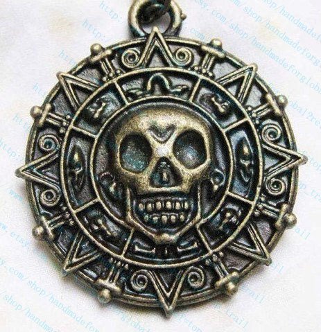 Personalized, Antiqued Brass, Pirates of the Caribbean Aztec Gold Necklace,