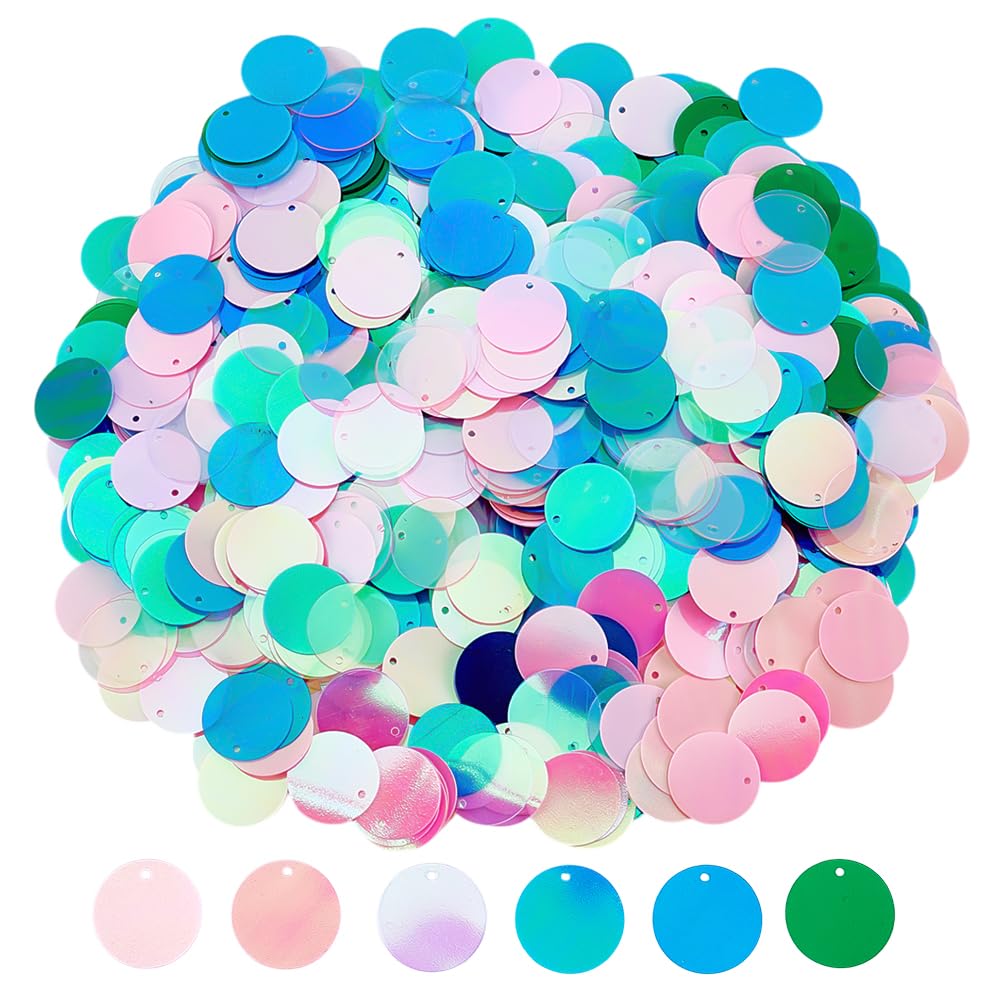 OLYCRAFT 1100Pcs 6 Color Large Sequins with Hole PVC Laser Round Paillettes 20mm Colorful Sequin Craft Paillettes Loose Sequins for Jewelry Making DIY Sewing Crafts