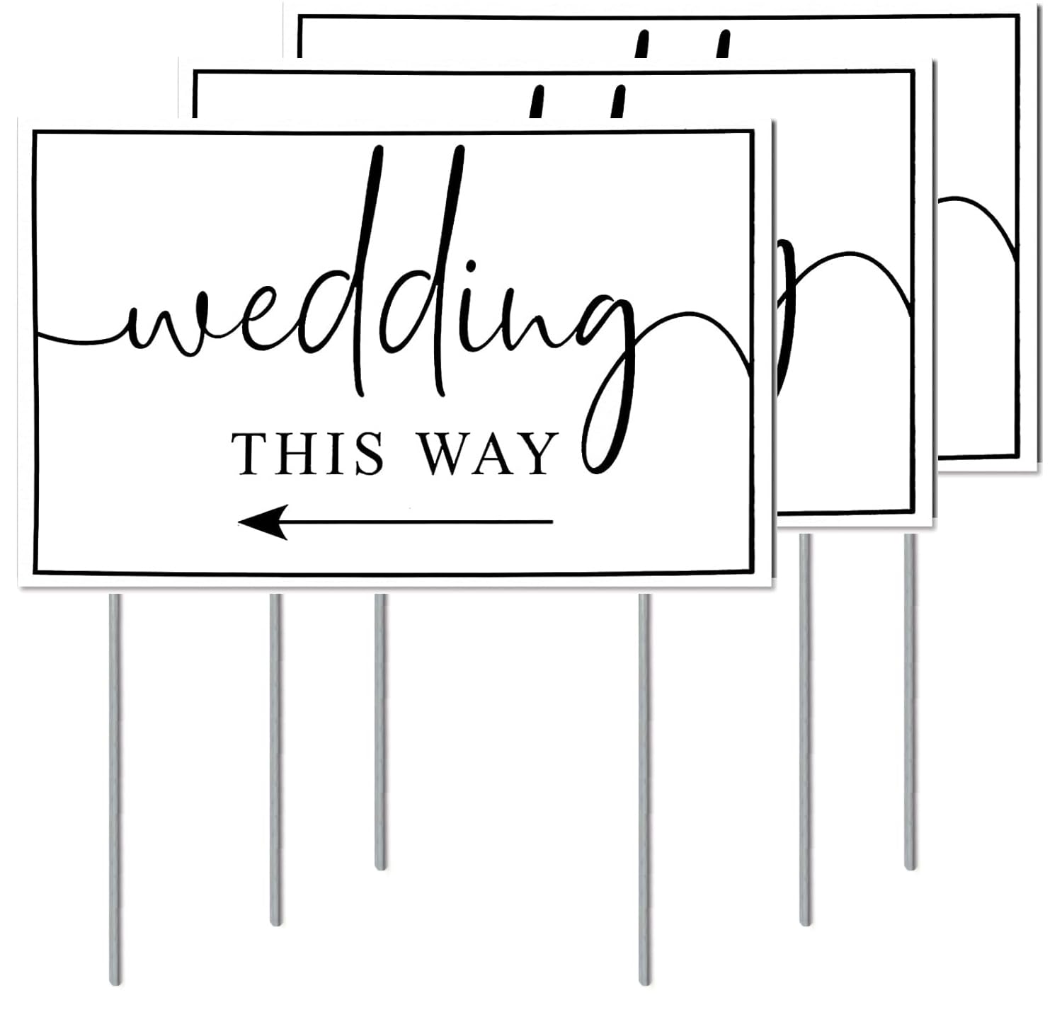 Photo 1 of Nerjan Wedding Direction Arrow Signs 3-Pack - Double-Sided Printed This Way Signs with Stakes for Wedding Ceremony and Reception - 17” x 12” Inch