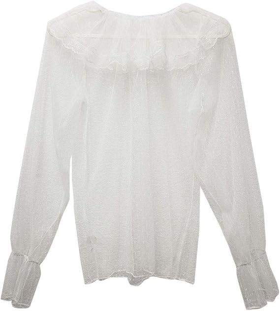 Amazon ドット柄レース トップス シースルー トップス 長袖 ドット柄 レース トップス 冬春 シースルー ブラウス レース トップス シースルー トップス 長袖 レース トップス 春 ドット柄 シースルー ブラウス Blch1569 ホワイト シャツ ブラウス 通販