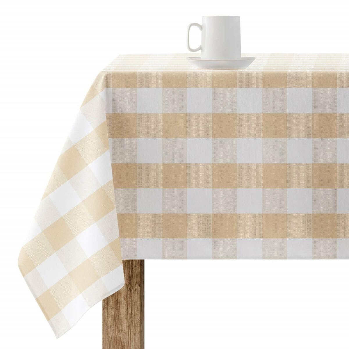 BELUM,Resinated Tablecloth Stain Resistant Paintings 0120-103, Tablecloth Plaid Vichy Size; 200x140 cm, Tablecloth Vichy Vanilla, Tablecloth Fabric 100% Organic Cotton
