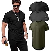 Mancozy Mens T Shirts Casual Hipster Hip Hop Longline Crewneck Tee Shirts