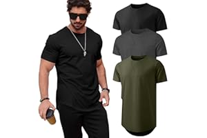 Mancozy Mens T Shirts Casual Hipster Hip Hop Longline Crewneck Tee Shirts for Men