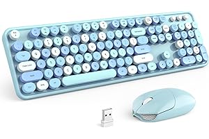 KNOWSQT Wireless Keyboard and Mouse Combo, Blue 104 Keys Full-Sized 2.4 GHz Round Keycap Colorful Keyboards, USB Receiver Plu