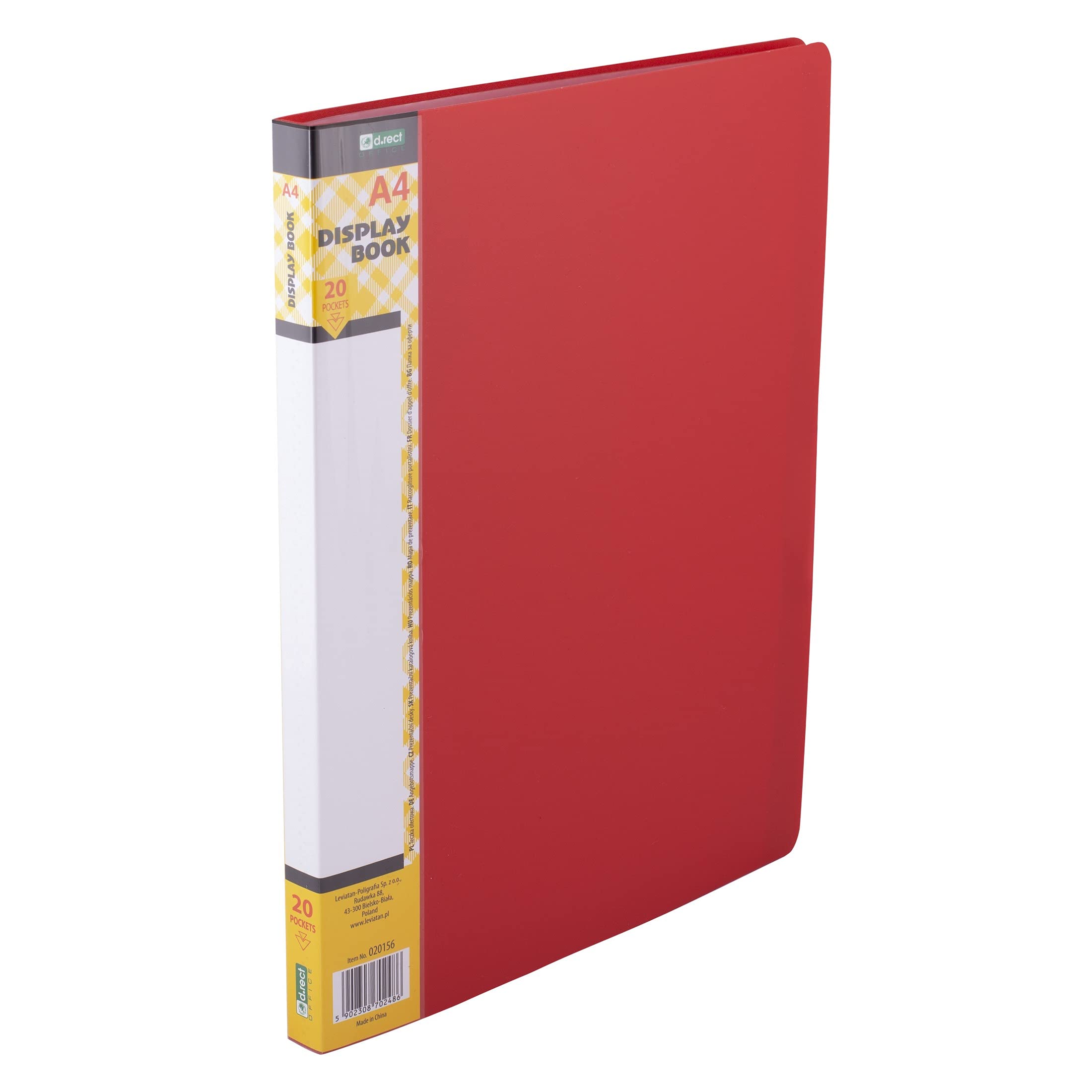 D.RECT Display Book PP A4 20 Sleeves Solid Red Presentation Folder