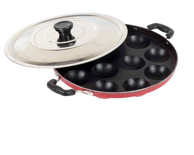 Sjeware Non-Stick Aluminium Appam Patra 12 Cavity, Red