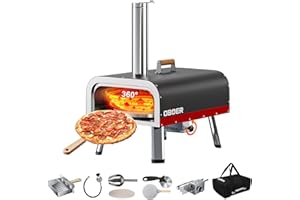 Pizza Oven, Obqer Portable Outdoor Pizza and Grill Oven Gas, Wood Fired Pizza Maker Stainless Steel Foldable Pizza Ovens with Gas Burner, Pizzas Peel, Stone, Scoop, Carry Cover Bag (13 inch)