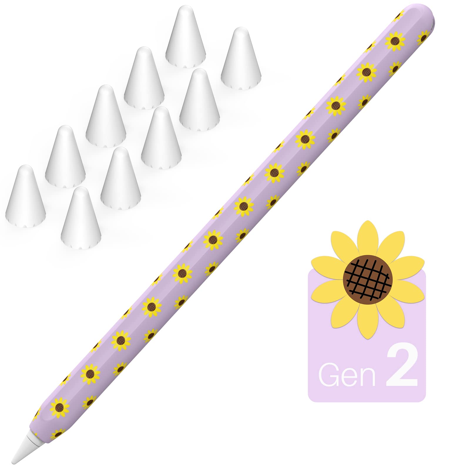 Photo 1 of NIUTRENDZ Sunflower Case for Apple Pencil 2nd Generation Case Cover Silicone Protective Sleeve Accessories with 10pcs Apple Pencil Tips Cover (Purple)
