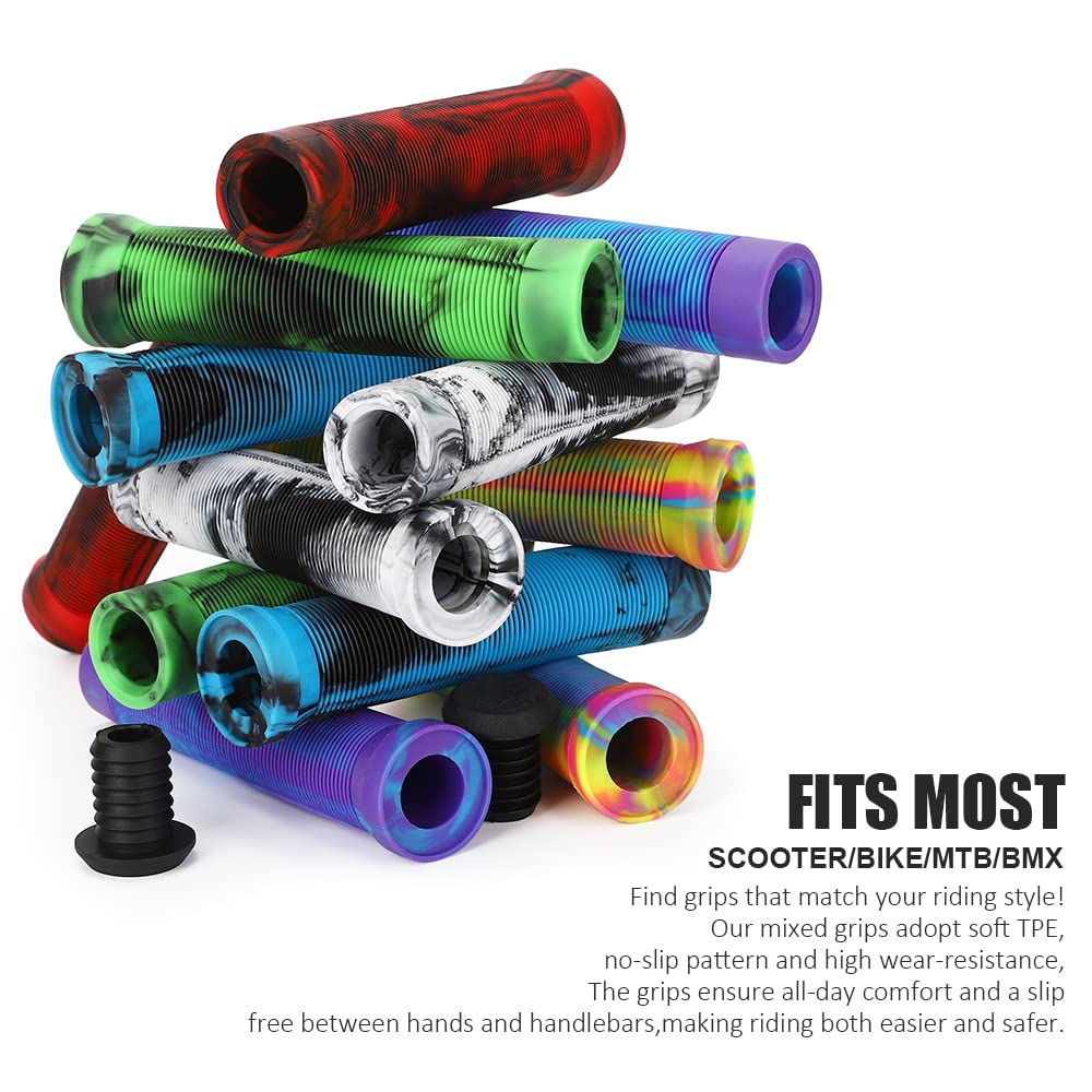 Scooter Grips - Mixed Color Bike Bicycle MTB Scooter Handlebar Grips | 145mm Soft Handle Grips for Pro Stunt Kick Scooter, BMX Bikes,Mountain Bike