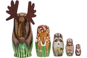 Animal Nesting Dolls, 5Pcs Painted Wooden Russian Dolls for Girls Boys Birthday Home Decor
