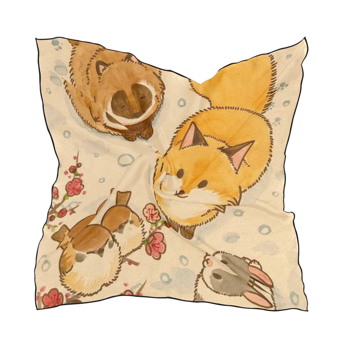 XLING Fashion Square Scarf Vintage Animal Fox Bird Rabbit Lightweight Sunscreen Silk Scarves Muffler Hair Wrap Headscarf Neckerchief for Women Men XLING Fashion Square Scarf Vintage Animal Fox Bird Rabbit Lightweight Sunscreen Silk Scarves Muffler Hair Wrap Headscarf Neckerchief for Women Men