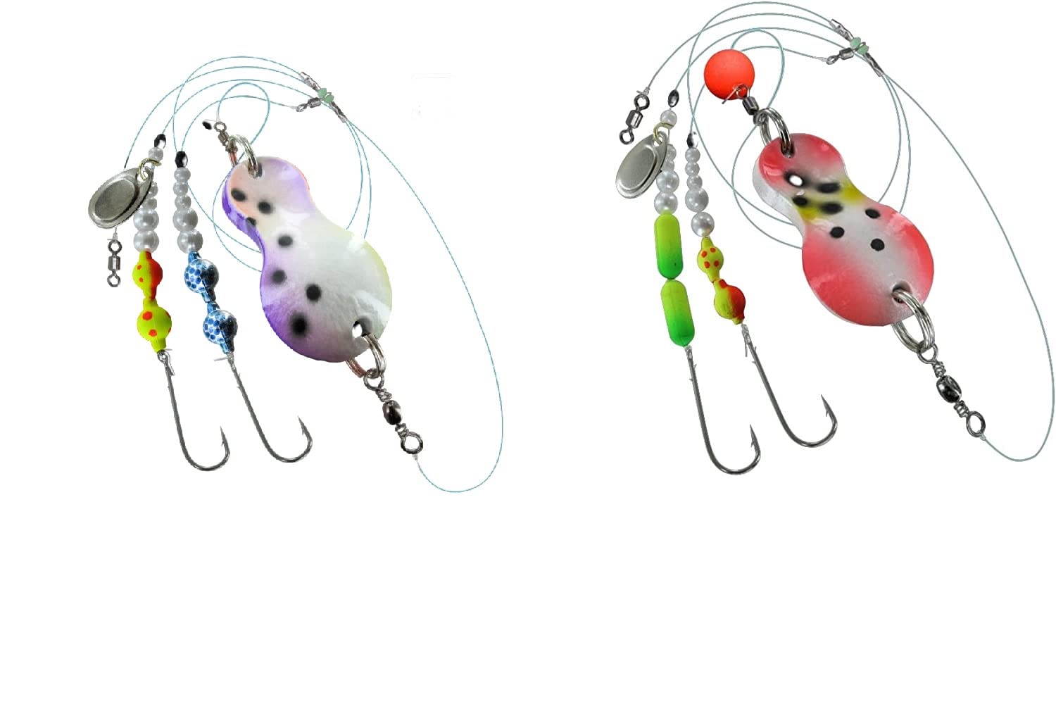 Jenzi Set of 2 Buttt Spoons Flatfish Indicator Mounted 100 g White / Purple / Dots Red / White / Dots Fishing Lure Bait Tackle Accessories + Free Petri Heil! Sticker