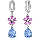 Flower Earrings for Women 925 Sterling Silver Teardrop Gemstone Wedding Bridal Dangle for Her
