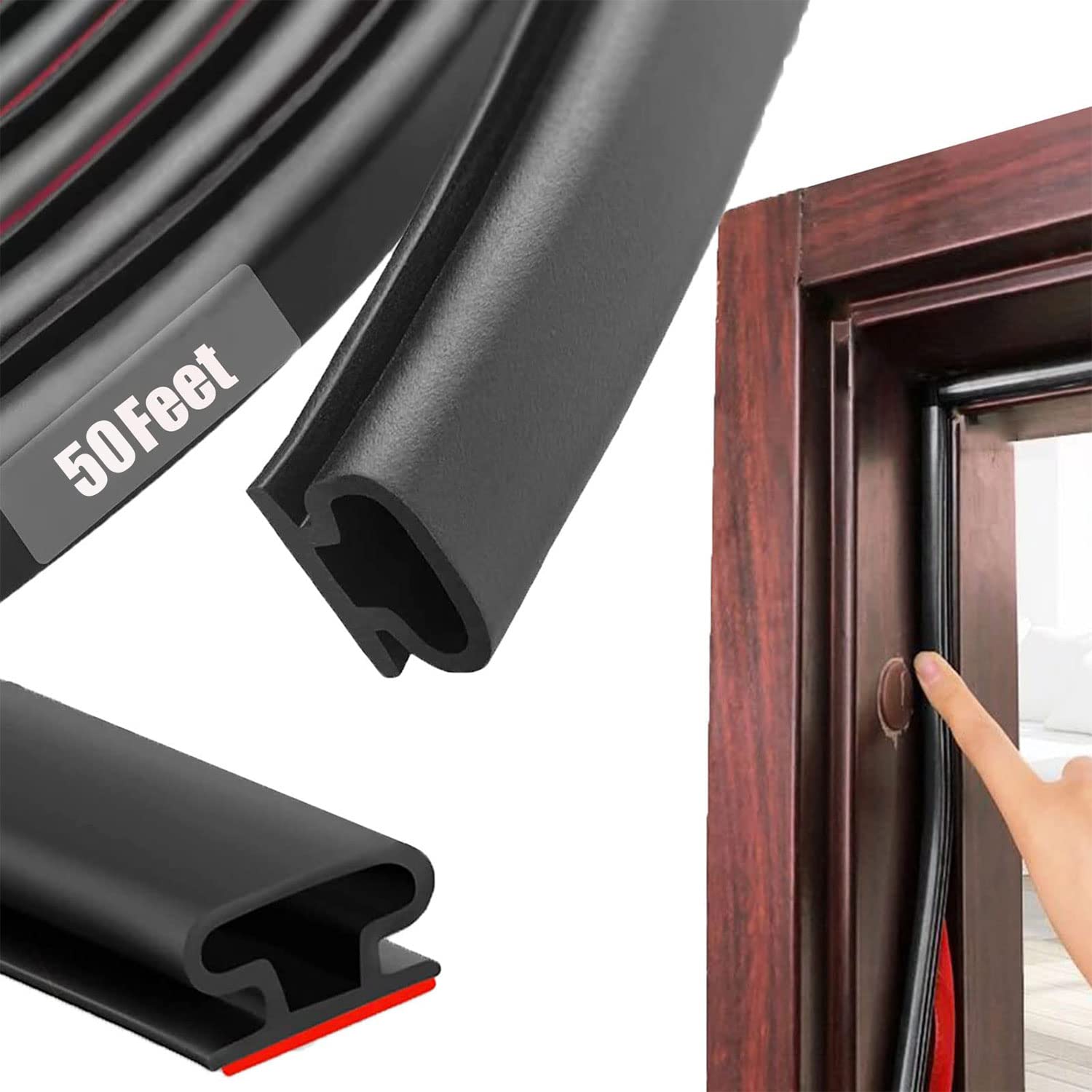 Photo 1 of Black Rubber Weather Stripping Door Seal Strip, D Shape Door Rubber Weather Seal Strip, SelfAdhesive Door Weatherstripping Soundproofing Door Sealing Strip for Windows (50 feet, Black)