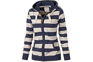 Bidobibo Women's Zip Up Hoodie Black and White Striped Sweater Shirt Women Graphic Trendy Long Sleeve Casual Sweatshirts Coat