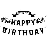 Race Car Birthday Banner Pre-Strung Black Happy Birthday Banner Race Car Party Birthday Decorations for Boys Racing Themed Birthday Party Decorations Let&rsquo;s Go Racing Party Supplies