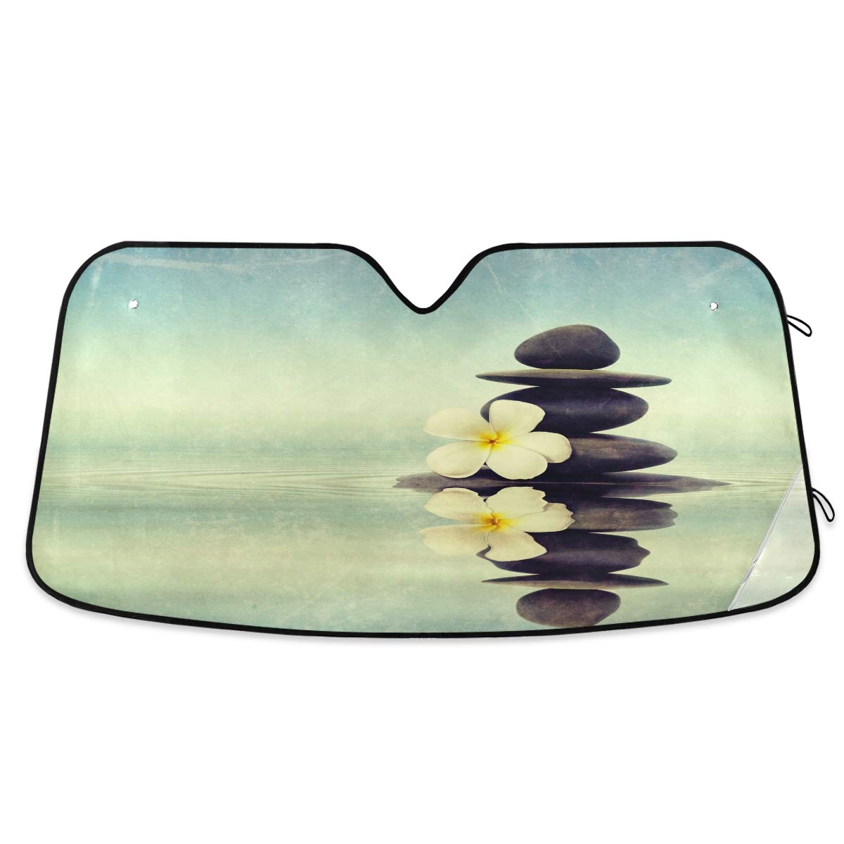 Photo 1 of senya Car Windshield Sunshade Vintage Zen Plumeria Flower Pattern, Blocks Sun Visor Protector Foldable Sun Shield Keep Your Vehicle Cool, Fits Windshields of Most Sizes