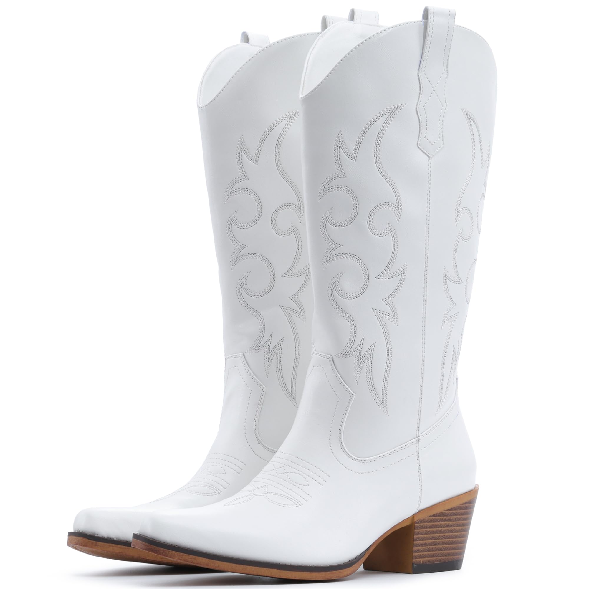 IUV Cowboy Boots For Women Western Cowgirl Boots Mid Calf Snip Toe Boot With Chunky Heel Image