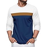 Men's Long Sleeve Tee Shirts Color Block Striped Pullover Casual Round Neck Fitness Sports Basic Tops