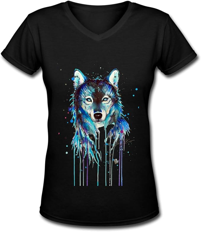 Women's Wolf T Shirt Pure Cotton V-Neck Short Sleeves T-Shirts Black: Amazon.ca: Clothing 